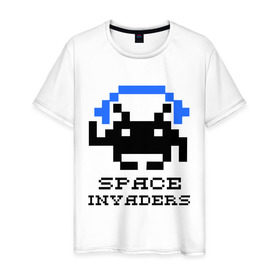 Мужская футболка хлопок с принтом Космический захватчик (space invaders) в Белгороде, 100% хлопок | прямой крой, круглый вырез горловины, длина до линии бедер, слегка спущенное плечо. | space invaders | космический захватчик