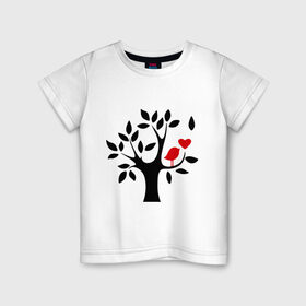 Детская футболка хлопок с принтом Птичка и дерево в Белгороде, 100% хлопок | круглый вырез горловины, полуприлегающий силуэт, длина до линии бедер | Тематика изображения на принте: дерево | птичка | птичка и дерево