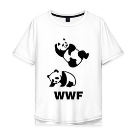 Мужская футболка хлопок Oversize с принтом Панда WWF Wrestling Challenge в Белгороде, 100% хлопок | свободный крой, круглый ворот, “спинка” длиннее передней части | панда
