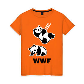 Женская футболка хлопок с принтом Панда WWF Wrestling Challenge в Белгороде, 100% хлопок | прямой крой, круглый вырез горловины, длина до линии бедер, слегка спущенное плечо | панда