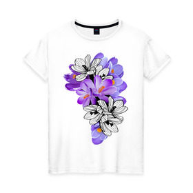 Женская футболка хлопок с принтом Krokus в Белгороде, 100% хлопок | прямой крой, круглый вырез горловины, длина до линии бедер, слегка спущенное плечо | девушкам | крокус | лепестки | цветочки | цветы