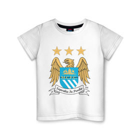 Детская футболка хлопок с принтом Манчестер Сити в Белгороде, 100% хлопок | круглый вырез горловины, полуприлегающий силуэт, длина до линии бедер | manchester city | болельщикам | для болельщиков | манчестер сити | фк | футбол | футбольные клубы