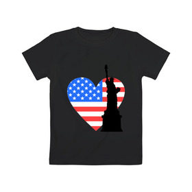 Детская футболка хлопок с принтом Люблю Америку в Белгороде, 100% хлопок | круглый вырез горловины, полуприлегающий силуэт, длина до линии бедер | usa | америка | люблю америку | статуя свободы | сша | штаты | я люблю америку