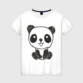 Женская футболка хлопок с принтом Панда рисунок в Белгороде, 100% хлопок | прямой крой, круглый вырез горловины, длина до линии бедер, слегка спущенное плечо | панда
