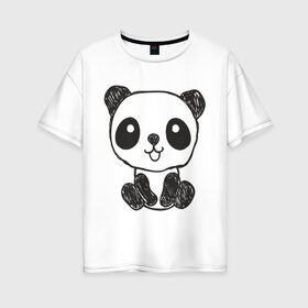 Женская футболка хлопок Oversize с принтом Панда рисунок в Белгороде, 100% хлопок | свободный крой, круглый ворот, спущенный рукав, длина до линии бедер
 | панда