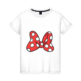Женская футболка хлопок с принтом Бант Минни в Белгороде, 100% хлопок | прямой крой, круглый вырез горловины, длина до линии бедер, слегка спущенное плечо | бабочка