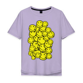 Мужская футболка хлопок Oversize с принтом Nirvana Smiles в Белгороде, 100% хлопок | свободный крой, круглый ворот, “спинка” длиннее передней части | Тематика изображения на принте: nirvana | nirvana smiles | нирвана | нирвана смайлы