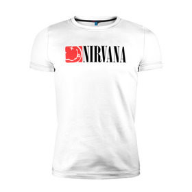 Мужская футболка премиум с принтом Nirvana Smile в Белгороде, 92% хлопок, 8% лайкра | приталенный силуэт, круглый вырез ворота, длина до линии бедра, короткий рукав | nirvana | nirvana smile | нирвана | нирвана smile | нирвана смайл