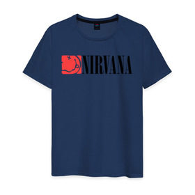 Мужская футболка хлопок с принтом Nirvana Smile в Белгороде, 100% хлопок | прямой крой, круглый вырез горловины, длина до линии бедер, слегка спущенное плечо. | Тематика изображения на принте: nirvana | nirvana smile | нирвана | нирвана smile | нирвана смайл