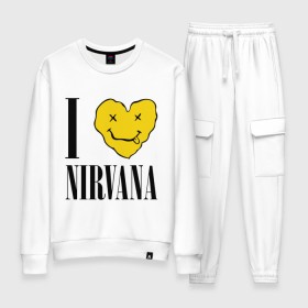 Женский костюм хлопок с принтом I love Nirvana в Белгороде, 100% хлопок | на свитшоте круглая горловина, мягкая резинка по низу. Брюки заужены к низу, на них два вида карманов: два 