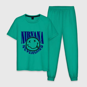 Мужская пижама хлопок с принтом Nevermind Nirvana в Белгороде, 100% хлопок | брюки и футболка прямого кроя, без карманов, на брюках мягкая резинка на поясе и по низу штанин
 | kurt kobain | nirvana | курт кобейн | музыкальные группы | нирвана | рок группы