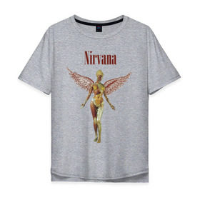 Мужская футболка хлопок Oversize с принтом Like an angel в Белгороде, 100% хлопок | свободный крой, круглый ворот, “спинка” длиннее передней части | Тематика изображения на принте: kurt kobain | nirvana | курт кобейн | музыкальные группы | нирвана | рок группы