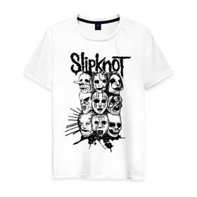 Мужская футболка хлопок с принтом Slipknot black and white в Белгороде, 100% хлопок | прямой крой, круглый вырез горловины, длина до линии бедер, слегка спущенное плечо. | Тематика изображения на принте: media | metall | punk | rock | slipknot | метал | металл | нью метал | панк | панк рок | рок | слипкнот
