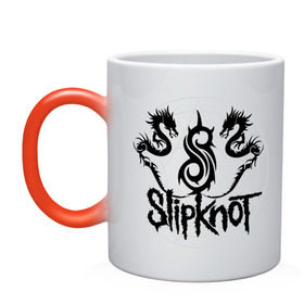 Кружка хамелеон с принтом Slipknot dragons logo в Белгороде, керамика | меняет цвет при нагревании, емкость 330 мл | Тематика изображения на принте: metall | punk | rock | slipknot | метал | металл | нью метал | панк | панк рок | рок | слипкнот