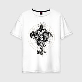 Женская футболка хлопок Oversize с принтом Slipknot illustration masks в Белгороде, 100% хлопок | свободный крой, круглый ворот, спущенный рукав, длина до линии бедер
 | metall | punk | rock | slipknot | метал | металл | нью метал | панк | панк рок | рок | слипкнот