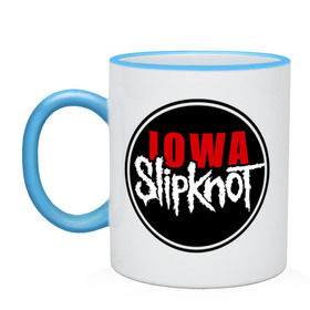 Кружка двухцветная с принтом Slipknot iowa logo в Белгороде, керамика | объем — 330 мл, диаметр — 80 мм. Цветная ручка и кайма сверху, в некоторых цветах — вся внутренняя часть | Тематика изображения на принте: metall | punk | rock | slipknot | метал | металл | нью метал | панк | панк рок | рок | слипкнот