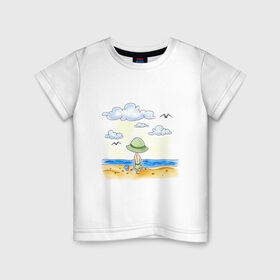 Детская футболка хлопок с принтом Сын на пляже в Белгороде, 100% хлопок | круглый вырез горловины, полуприлегающий силуэт, длина до линии бедер | для семьи | комплект семейный | семейные | сын | сыночек