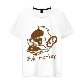 Мужская футболка хлопок с принтом Evil monkey (злая обезьяна) в Белгороде, 100% хлопок | прямой крой, круглый вырез горловины, длина до линии бедер, слегка спущенное плечо. | monkey | животные | мартышка | обезьяна
