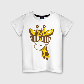Детская футболка хлопок с принтом Жираф в очках в Белгороде, 100% хлопок | круглый вырез горловины, полуприлегающий силуэт, длина до линии бедер | животные | жираф | очки