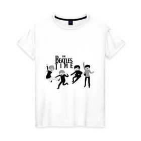 Женская футболка хлопок с принтом The Beatles time в Белгороде, 100% хлопок | прямой крой, круглый вырез горловины, длина до линии бедер, слегка спущенное плечо | beatles | битлз | битлс | время битлов