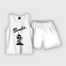 Детская пижама с шортами хлопок с принтом bender monochrome в Белгороде,  |  | Тематика изображения на принте: bender | futurama | бендер | монохром | футурама