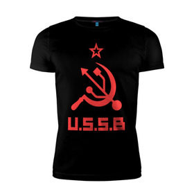 Мужская футболка премиум с принтом USSB в Белгороде, 92% хлопок, 8% лайкра | приталенный силуэт, круглый вырез ворота, длина до линии бедра, короткий рукав | Тематика изображения на принте: серп и молот | советский союз | ссср
