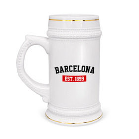 Кружка пивная с принтом FC Barcelona Est. 1899 в Белгороде,  керамика (Материал выдерживает высокую температуру, стоит избегать резкого перепада температур) |  объем 630 мл | Тематика изображения на принте: barcelona | fc barcelona | барселона | фк барселона