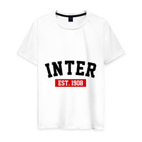 Мужская футболка хлопок с принтом FC Inter Est. 1908 в Белгороде, 100% хлопок | прямой крой, круглый вырез горловины, длина до линии бедер, слегка спущенное плечо. | fc inter | fc inter est 1908 | inter | интер | фк интер