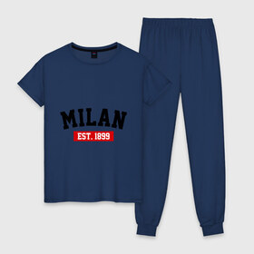 Женская пижама хлопок с принтом FC Milan Est 1899 в Белгороде, 100% хлопок | брюки и футболка прямого кроя, без карманов, на брюках мягкая резинка на поясе и по низу штанин | fc milan | fc милан | milan | милан | фк милан