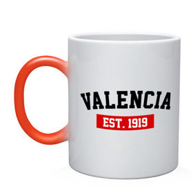 Кружка хамелеон с принтом FC Valencia Est. 1919 в Белгороде, керамика | меняет цвет при нагревании, емкость 330 мл | Тематика изображения на принте: fc valencia | fc valencia est 1919 | valencia | валенсия | фк валенсия