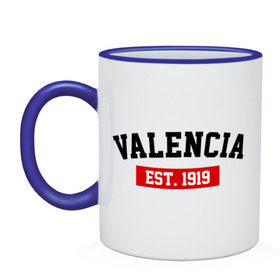 Кружка двухцветная с принтом FC Valencia Est. 1919 в Белгороде, керамика | объем — 330 мл, диаметр — 80 мм. Цветная ручка и кайма сверху, в некоторых цветах — вся внутренняя часть | fc valencia | fc valencia est 1919 | valencia | валенсия | фк валенсия