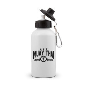 Бутылка спортивная с принтом Muay thai boxing (Тайский бокс) в Белгороде, металл | емкость — 500 мл, в комплекте две пластиковые крышки и карабин для крепления | Тематика изображения на принте: муай тай