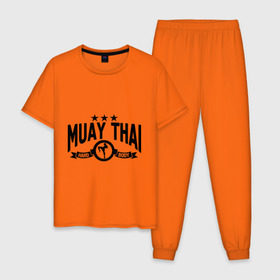 Мужская пижама хлопок с принтом Muay thai boxing (Тайский бокс) в Белгороде, 100% хлопок | брюки и футболка прямого кроя, без карманов, на брюках мягкая резинка на поясе и по низу штанин
 | муай тай