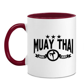 Кружка двухцветная с принтом Muay thai boxing (Тайский бокс) в Белгороде, керамика | объем — 330 мл, диаметр — 80 мм. Цветная ручка и кайма сверху, в некоторых цветах — вся внутренняя часть | муай тай