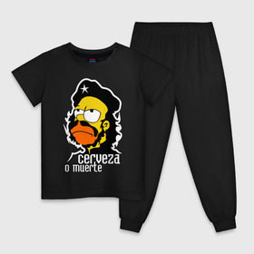 Детская пижама хлопок с принтом Гомер cerveza o muerte (пиво или смерть) в Белгороде, 100% хлопок |  брюки и футболка прямого кроя, без карманов, на брюках мягкая резинка на поясе и по низу штанин
 | гомер | че гевара