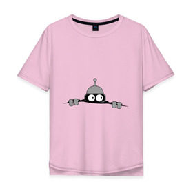 Мужская футболка хлопок Oversize с принтом Bender из-под футболки в Белгороде, 100% хлопок | свободный крой, круглый ворот, “спинка” длиннее передней части | bender | futurama | бендер | фатурама | футурама