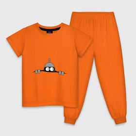 Детская пижама хлопок с принтом Bender из-под футболки в Белгороде, 100% хлопок |  брюки и футболка прямого кроя, без карманов, на брюках мягкая резинка на поясе и по низу штанин
 | bender | futurama | бендер | фатурама | футурама