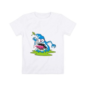Детская футболка хлопок с принтом Монстр слизняк в Белгороде, 100% хлопок | круглый вырез горловины, полуприлегающий силуэт, длина до линии бедер | 