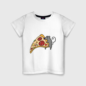 Детская футболка хлопок с принтом Кусочек пиццы парная в Белгороде, 100% хлопок | круглый вырез горловины, полуприлегающий силуэт, длина до линии бедер | pizza | влюбленным | для влюбленных | для двоих | для пар | мышонок | пара | парные | пицца
