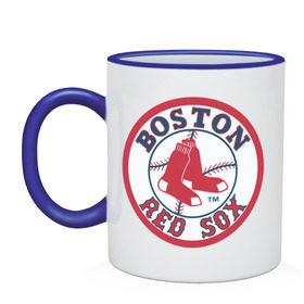 Кружка двухцветная с принтом Boston Red Sox в Белгороде, керамика | объем — 330 мл, диаметр — 80 мм. Цветная ручка и кайма сверху, в некоторых цветах — вся внутренняя часть | baseball | boston red sox | бейсбол | бостон | красные носки | ред сокс | спорт
