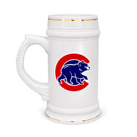 Кружка пивная с принтом Chicago Cubs logo в Белгороде,  керамика (Материал выдерживает высокую температуру, стоит избегать резкого перепада температур) |  объем 630 мл | baseball | chicago cubs bear | бейсбол | спорт | чикаго