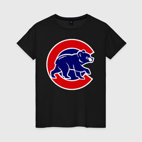 Женская футболка хлопок с принтом Chicago Cubs logo в Белгороде, 100% хлопок | прямой крой, круглый вырез горловины, длина до линии бедер, слегка спущенное плечо | baseball | chicago cubs bear | бейсбол | спорт | чикаго