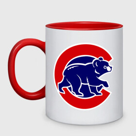 Кружка двухцветная с принтом Chicago Cubs logo в Белгороде, керамика | объем — 330 мл, диаметр — 80 мм. Цветная ручка и кайма сверху, в некоторых цветах — вся внутренняя часть | baseball | chicago cubs bear | бейсбол | спорт | чикаго