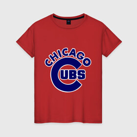 Женская футболка хлопок с принтом Chicago Cubs logotype в Белгороде, 100% хлопок | прямой крой, круглый вырез горловины, длина до линии бедер, слегка спущенное плечо | baseball | chicago cubs bear | бейсбол | спорт | чикаго
