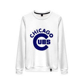 Женский свитшот хлопок с принтом Chicago Cubs logotype в Белгороде, 100% хлопок | прямой крой, круглый вырез, на манжетах и по низу широкая трикотажная резинка  | baseball | chicago cubs bear | бейсбол | спорт | чикаго