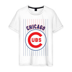 Мужская футболка хлопок с принтом Chicago Cubs лого в Белгороде, 100% хлопок | прямой крой, круглый вырез горловины, длина до линии бедер, слегка спущенное плечо. | baseball | chicago cubs bear | бейсбол | спорт | чикаго