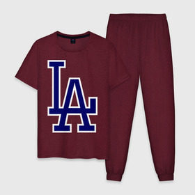 Мужская пижама хлопок с принтом Los Angeles Dodgers logo в Белгороде, 100% хлопок | брюки и футболка прямого кроя, без карманов, на брюках мягкая резинка на поясе и по низу штанин
 | baseball | la | los angeles dodgers | бейсбол | лос анджелес доджерс | спорт