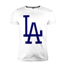 Мужская футболка премиум с принтом Los Angeles Dodgers logo в Белгороде, 92% хлопок, 8% лайкра | приталенный силуэт, круглый вырез ворота, длина до линии бедра, короткий рукав | Тематика изображения на принте: baseball | la | los angeles dodgers | бейсбол | лос анджелес доджерс | спорт