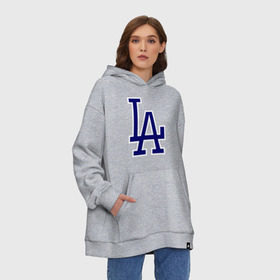 Худи SuperOversize хлопок с принтом Los Angeles Dodgers logo в Белгороде, 70% хлопок, 30% полиэстер, мягкий начес внутри | карман-кенгуру, эластичная резинка на манжетах и по нижней кромке, двухслойный капюшон
 | baseball | la | los angeles dodgers | бейсбол | лос анджелес доджерс | спорт