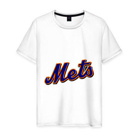 Мужская футболка хлопок с принтом Mets в Белгороде, 100% хлопок | прямой крой, круглый вырез горловины, длина до линии бедер, слегка спущенное плечо. | baseball | mets | new york mets | бейсбол | нью йорк метс | спорт